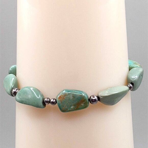 Vintage Natural Chalcedony Nugget Beads and .925 Silver Spacers and Tag Bracelet - Picture 1 of 9